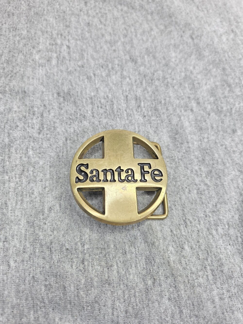 Vintage Santa Fe Railroad Belt Buckle Solid Brass Cross Logo Baron Buckles